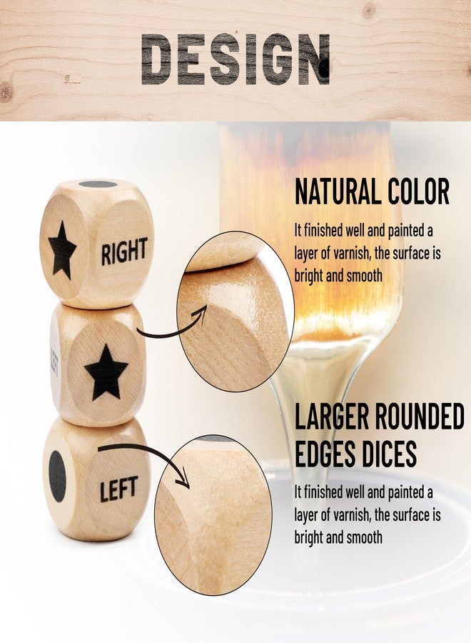 Pagather Fun Left Right Roll Dice Game Set, Include 3 1-inch Wooden Dices 48 Pcs Chips in Wooden Box, Easy to Store and Carry Around for Travel(Wood) - Image 5