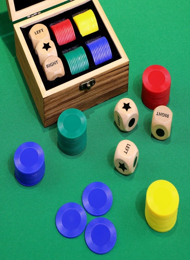 Pagather Fun Left Right Roll Dice Game Set, Include 3 1-inch Wooden Dices 48 Pcs Chips in Wooden Box, Easy to Store and Carry Around for Travel(Wood) - Image 4