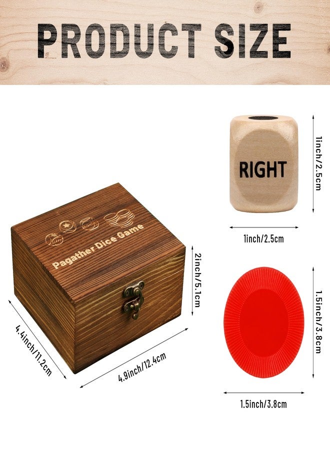 Pagather Fun Left Right Roll Dice Game Set, Include 3 1-inch Wooden Dices 48 Pcs Chips in Wooden Box, Easy to Store and Carry Around for Travel(Wood) - Image 2
