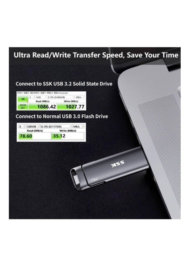 SSK 1TB USB C Thumb Drive up to 1000MB/s,Fast Flash Dual Drive,External Portable SSD Drive Type C+USB A 3.2 Gen 2 Flash Drive,USB C Memory Stick for iPhone 15/PS4/Android Phone/Tablet/Windows/Mac - Image 3