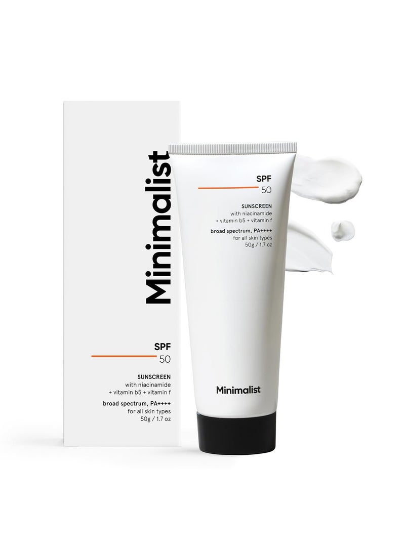 Minimalist Sunscreen SPF 50 PA++++ | Clinically Tested in US (In-Vivo) | Lightweight Cream with Multi-Vitamins | No White Cast | Broad Spectrum Niacinamide Sunscreen For Oily Skin, Dry Skin | For Women & Men | 50g (Pack of 1) - Image 1