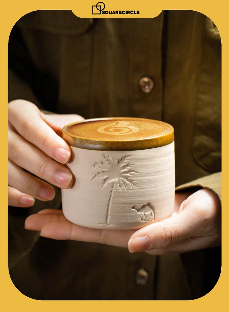 Squarecircle Desert Palm Tree and Camel Pattern Ceramic Coffee Mug, 310ml, Reusable, Hand Wash Only, Perfect for Family Gatherings and Special Occasions, Desert Theme Gift, Desert Coffee Mug | Desert Theme Decor | Ceramic Mug, Back to School Coffee Mug  - Image 1