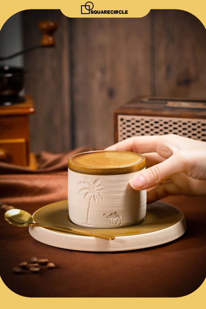 Squarecircle Desert Palm Tree and Camel Pattern Ceramic Coffee Mug, 310ml, Reusable, Hand Wash Only, Perfect for Family Gatherings and Special Occasions, Desert Theme Gift, Desert Coffee Mug | Desert Theme Decor | Ceramic Mug, Back to School Coffee Mug  - Image 2