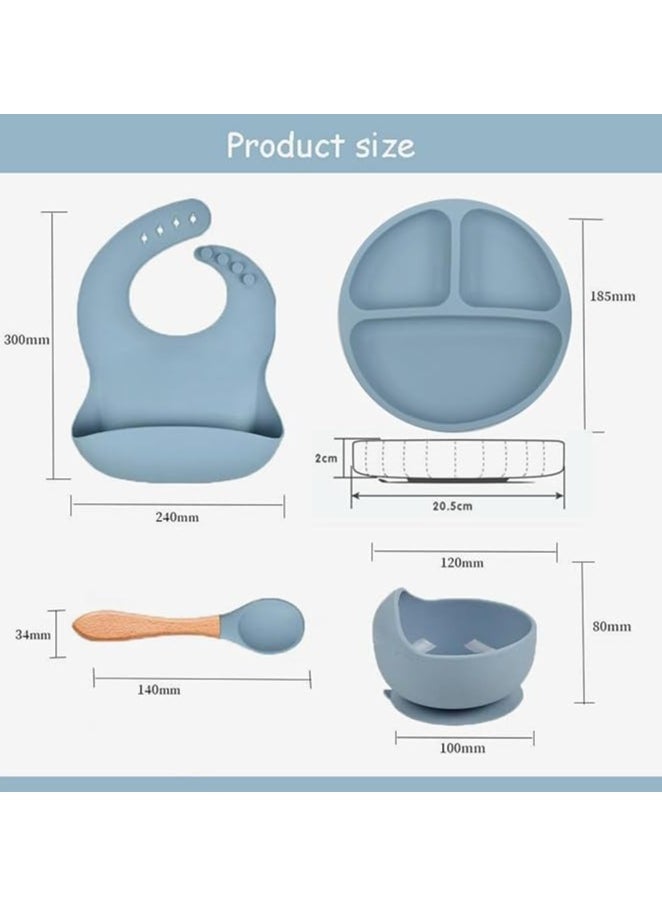 Generic Silicone Baby Feeding Set, Baby Led Weaning Supplies, Suction Plate and Bowl, Self Feeding Spoons, Bib, First Stage Food Set, Baby Dishes, Infant Eating Utensils (Blue)  - Image 2