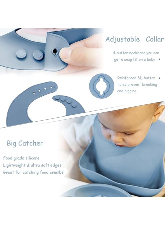 Generic Silicone Baby Feeding Set, Baby Led Weaning Supplies, Suction Plate and Bowl, Self Feeding Spoons, Bib, First Stage Food Set, Baby Dishes, Infant Eating Utensils (Blue)  - Image 3