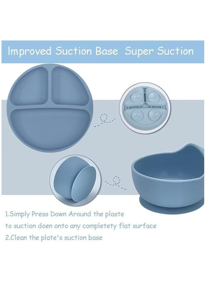 Generic Silicone Baby Feeding Set, Baby Led Weaning Supplies, Suction Plate and Bowl, Self Feeding Spoons, Bib, First Stage Food Set, Baby Dishes, Infant Eating Utensils (Blue)  - Image 4
