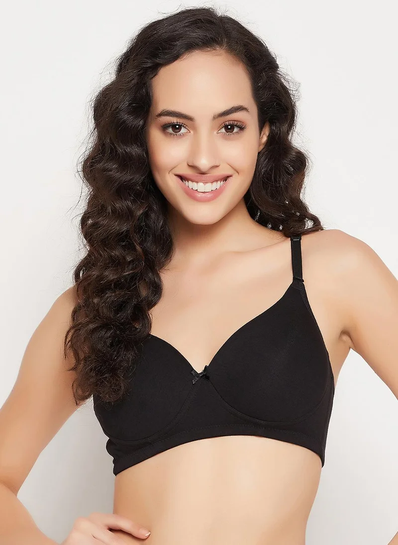 كلوفيا Clovia Padded Non-Wired Demi Cup T-shirt Bra in Black - Cotton