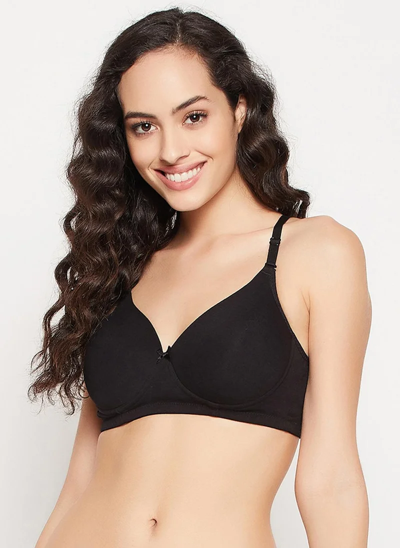 كلوفيا Clovia Padded Non-Wired Demi Cup T-shirt Bra in Black - Cotton