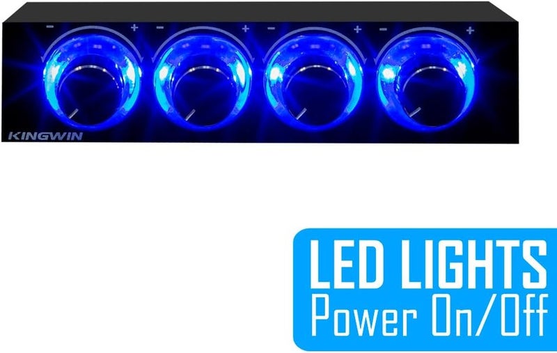 KingWin Fan Controller 4 Channel w/ LED. Controls up to 4 Sets of PC Computer Fans, Independent Turn Knob Control, and Fits 3.5 Inch Drive Bay. Easy Setup, and Easy Control of Your Cooling Fans - Image 2