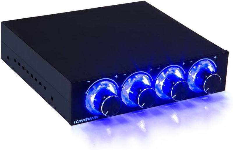 KingWin Fan Controller 4 Channel w/ LED. Controls up to 4 Sets of PC Computer Fans, Independent Turn Knob Control, and Fits 3.5 Inch Drive Bay. Easy Setup, and Easy Control of Your Cooling Fans - Image 1