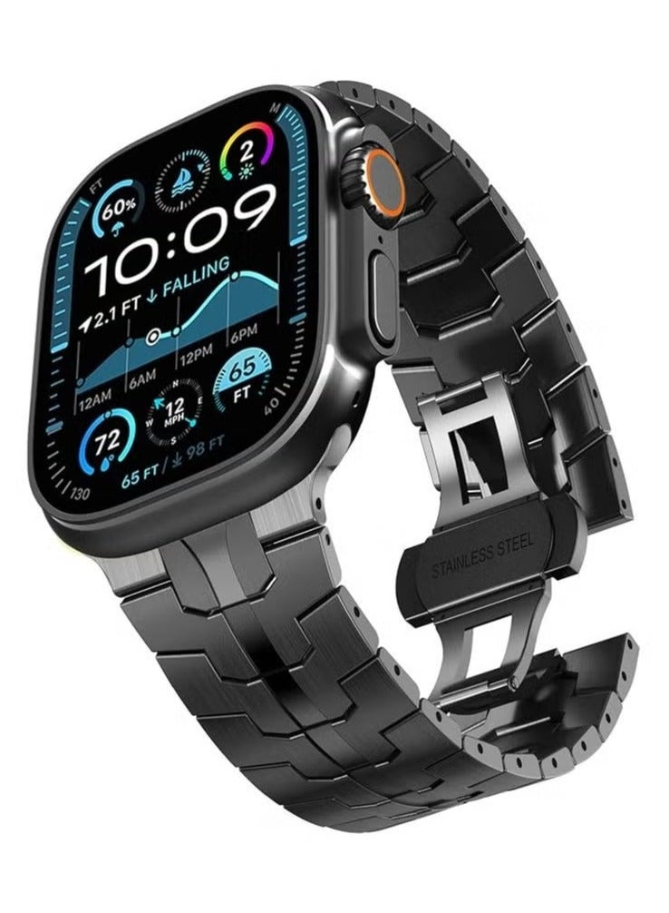 TIGER Premium Stainless Steel Band for Apple Watch Ultra 49mm, 45mm, 44mm, 42mm – Adjustable Metal Strap with Secure Folding Clasp | Compatible with Apple Watch Series 8, 7, 6, SE, 5, 4, 3, 2, 1 | Sleek Black Design for Men | Durable & Stylish Replacement Band - Image 1