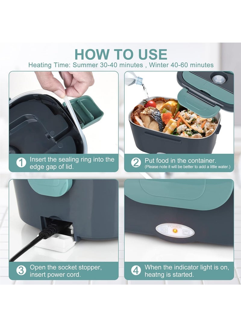 Electric Lunch Box - Fast 60W Food Heater 3-In-1 Portable Food Warmer Lunch Box for Car & Home – Leak proof, 2 Compartments, Removable 304 Stainless Steel Container & Utensils  - Image 5