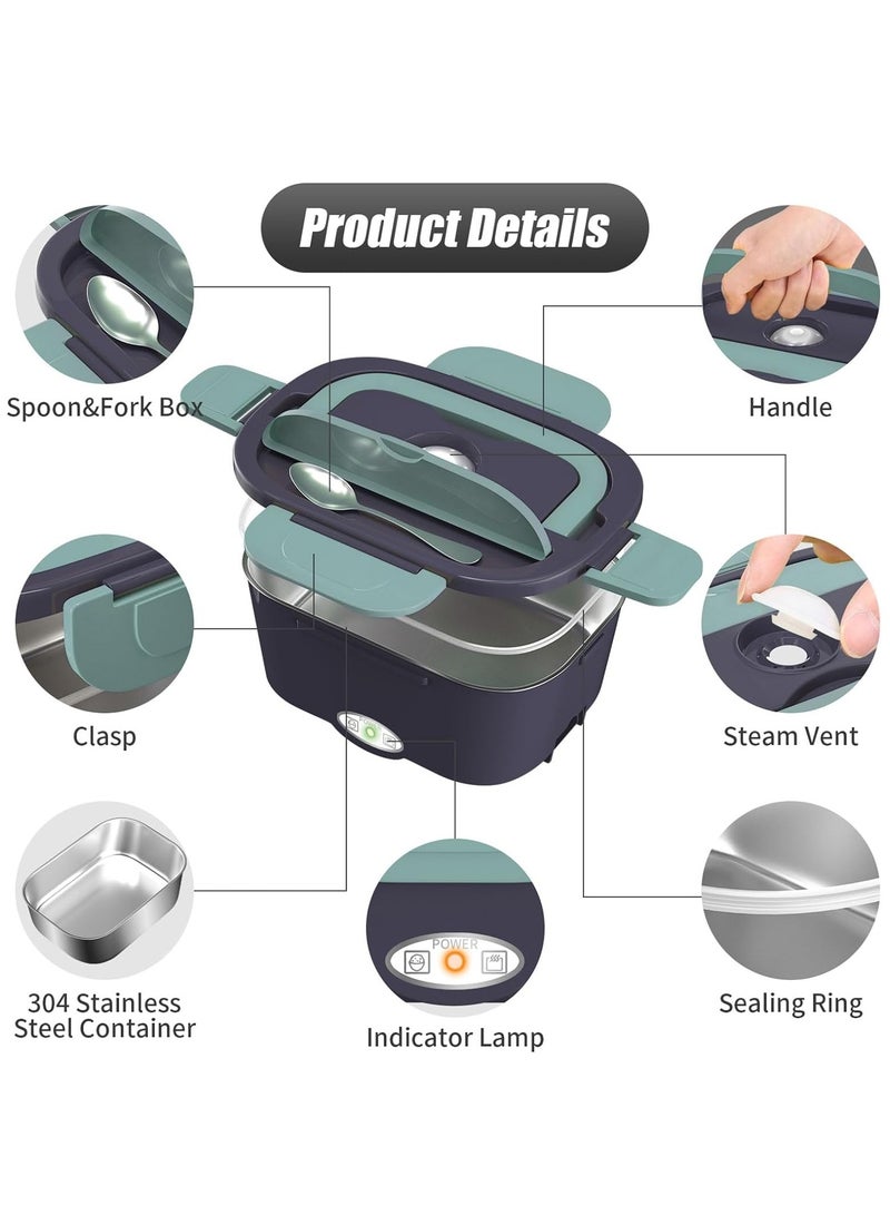 Electric Lunch Box - Fast 60W Food Heater 3-In-1 Portable Food Warmer Lunch Box for Car & Home – Leak proof, 2 Compartments, Removable 304 Stainless Steel Container & Utensils  - Image 3