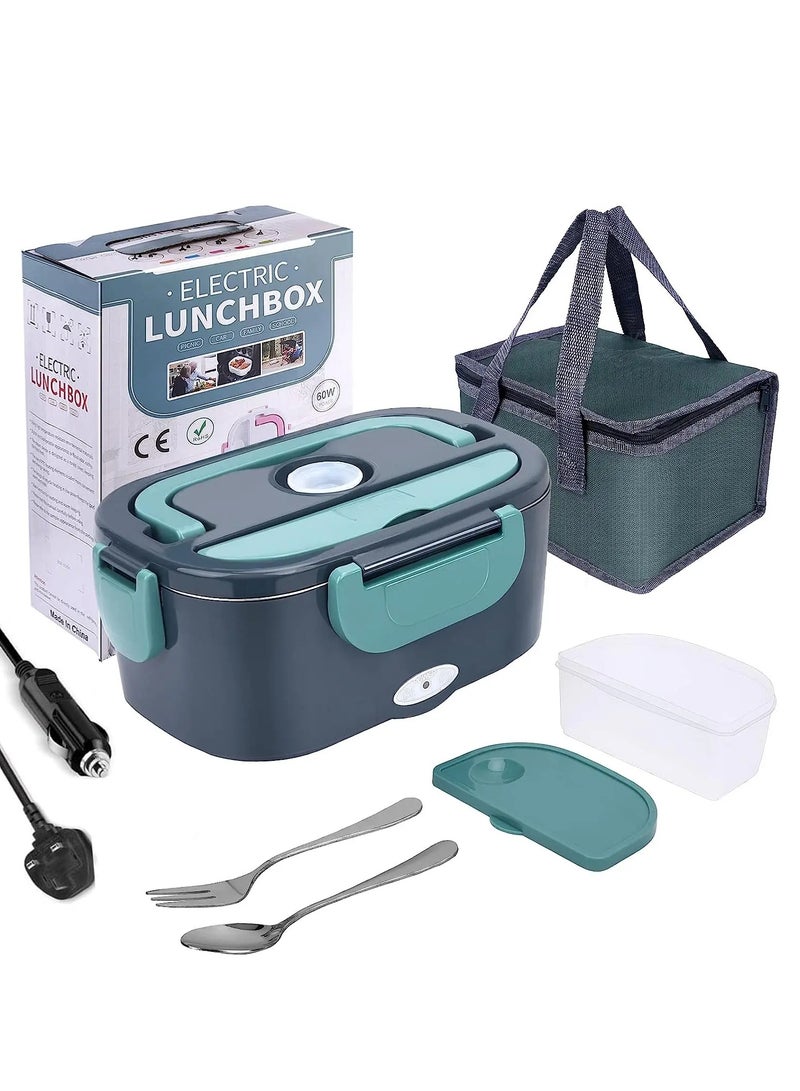 Electric Lunch Box - Fast 60W Food Heater 3-In-1 Portable Food Warmer Lunch Box for Car & Home – Leak proof, 2 Compartments, Removable 304 Stainless Steel Container & Utensils  - Image 1