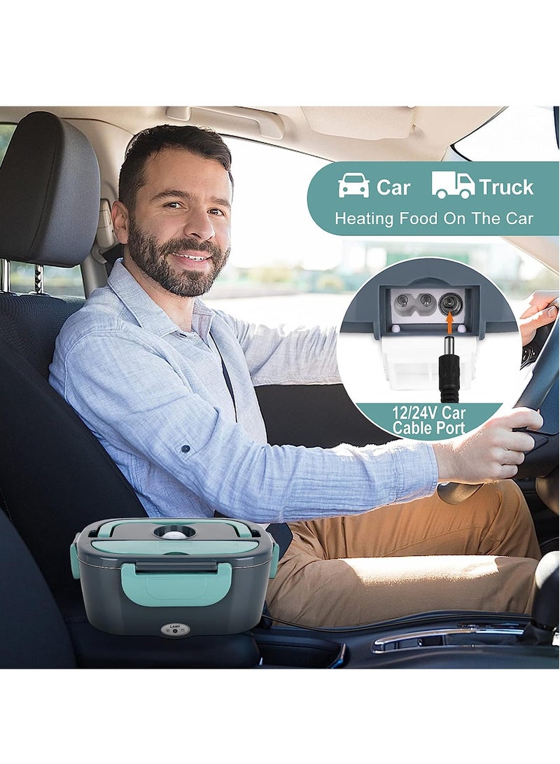 Electric Lunch Box - Fast 60W Food Heater 3-In-1 Portable Food Warmer Lunch Box for Car & Home – Leak proof, 2 Compartments, Removable 304 Stainless Steel Container & Utensils  - Image 2