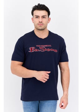 Men Crew Neck Short Sleeves Brand Logo T-Shirt, Navy