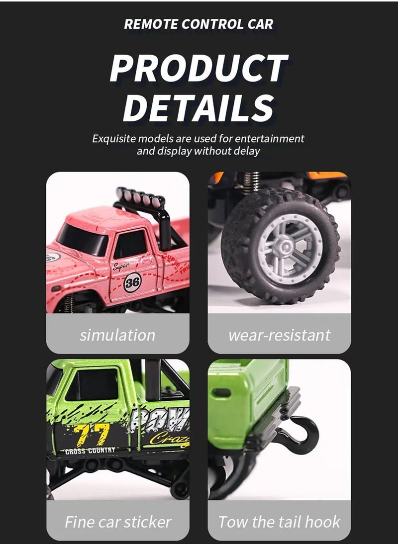 Mini Remote Control Car, 2025 New Mini Rc Monster Truck 1/64, 2.4G Remote Control USB Rechargeable Underflow with Trailer with Lights present for Boys and GirlsCar Toys for Kids Gift—Blue