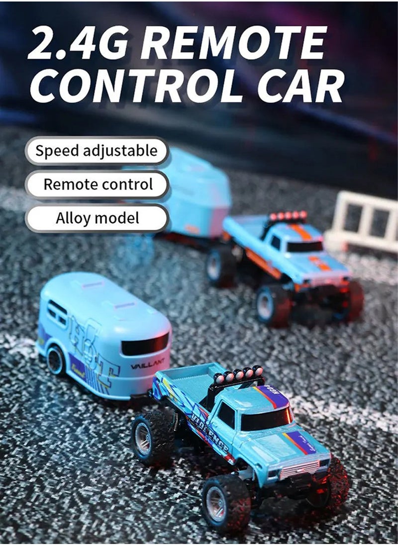 Chillspace Mini Remote Control Car, 2025 New Mini Rc Monster Truck 1/64, 2.4G Remote Control USB Rechargeable Underflow with Trailer with Lights present for Boys and GirlsCar Toys for Kids Gift—Blue  - Image 2