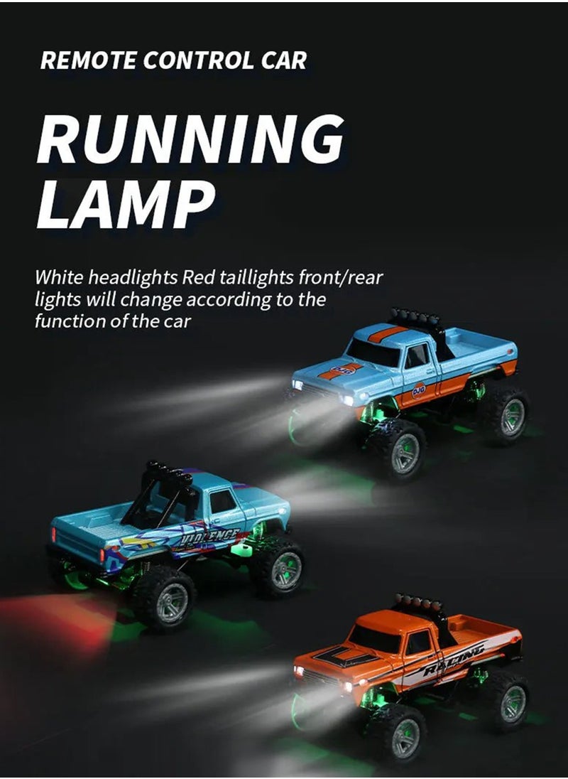 Mini Remote Control Car, 2025 New Mini Rc Monster Truck 1/64, 2.4G Remote Control USB Rechargeable Underflow with Trailer with Lights present for Boys and GirlsCar Toys for Kids Gift—Blue