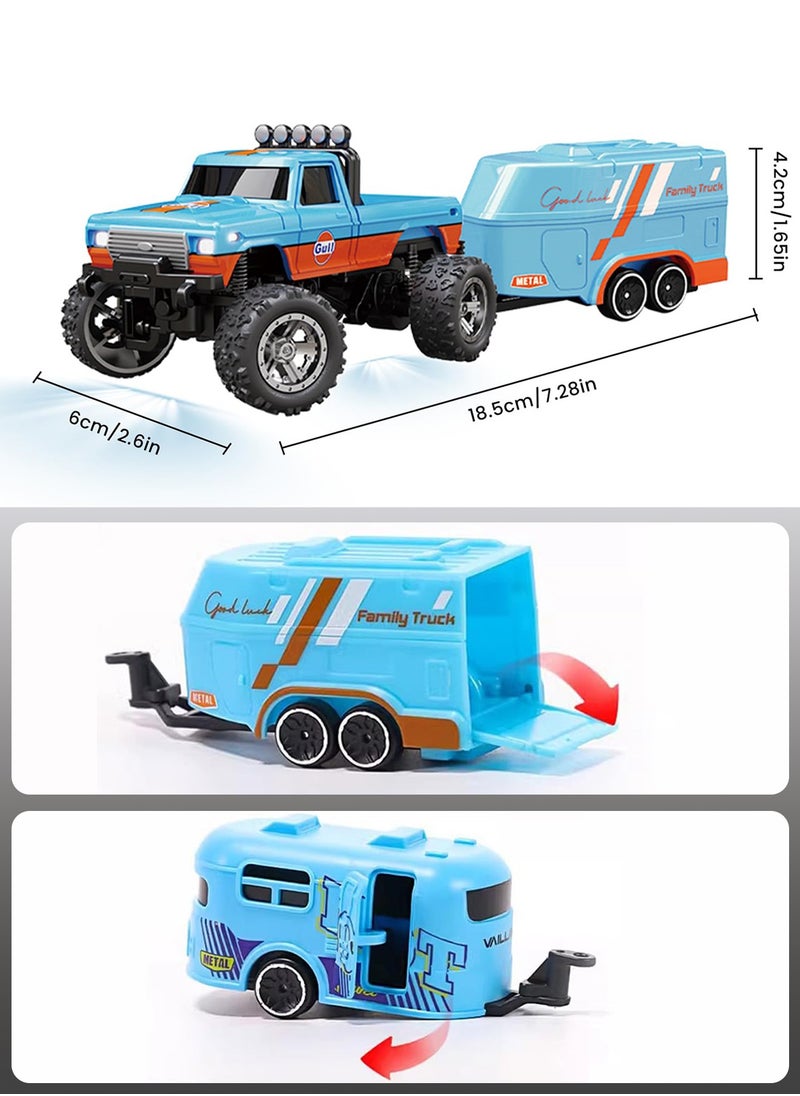 Mini Remote Control Car, 2025 New Mini Rc Monster Truck 1/64, 2.4G Remote Control USB Rechargeable Underflow with Trailer with Lights present for Boys and GirlsCar Toys for Kids Gift—Blue