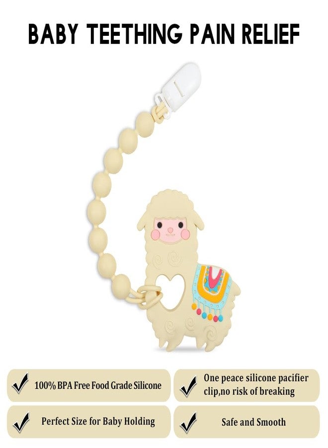 AmazingM Baby Food Grade Silicone Teether Toy with One Piece Design Pacifier Clip Holder,Teething Pain Relief Toys Gift Set for 3 Months+ Boys and Girls,Freezer Safe,BPA Free. (Yellow Llama) - Image 2