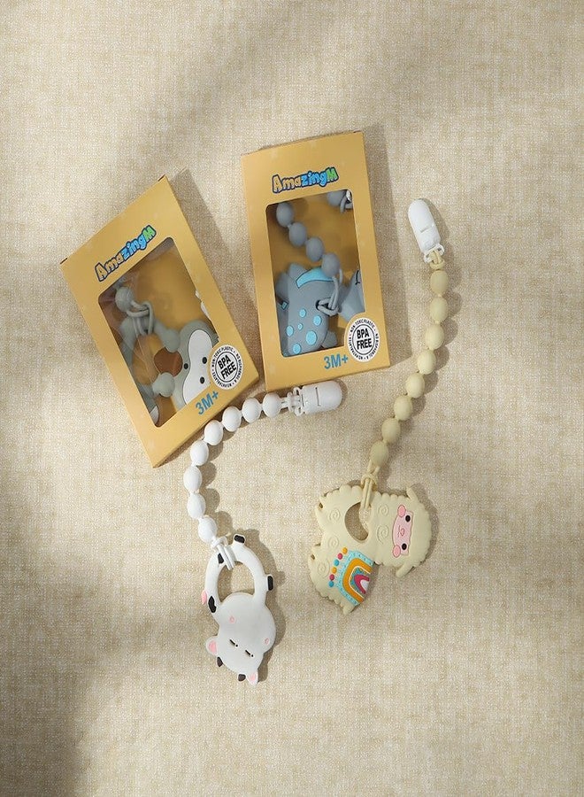 AmazingM Baby Food Grade Silicone Teether Toy with One Piece Design Pacifier Clip Holder,Teething Pain Relief Toys Gift Set for 3 Months+ Boys and Girls,Freezer Safe,BPA Free. (Yellow Llama) - Image 5