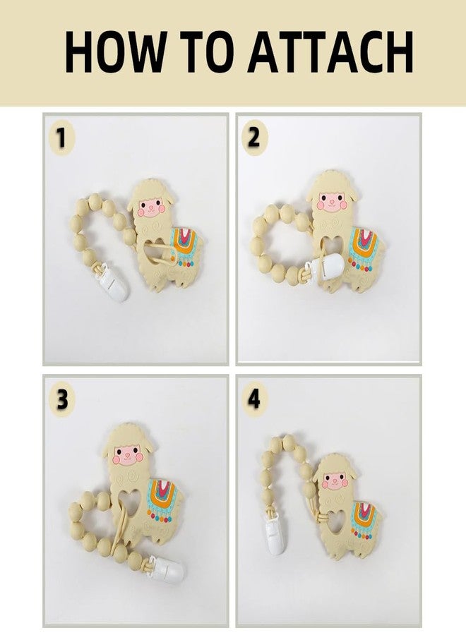 AmazingM Baby Food Grade Silicone Teether Toy with One Piece Design Pacifier Clip Holder,Teething Pain Relief Toys Gift Set for 3 Months+ Boys and Girls,Freezer Safe,BPA Free. (Yellow Llama) - Image 4