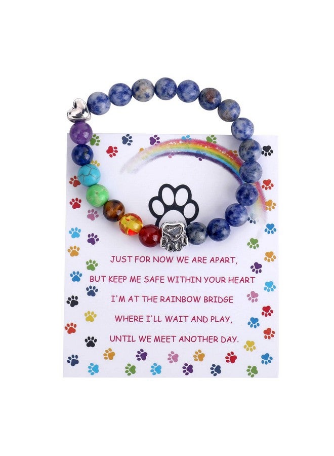 Unijew Pet Memorial Gifts,Rainbow Bridge Bracelet For Beloved Dog Cat,8Mm Mixed Color Bead 7 Chakra Pet Memorial Bracelet For Women Men Who Loss Of Pets,Pet Sympathy Gift  - Image 1