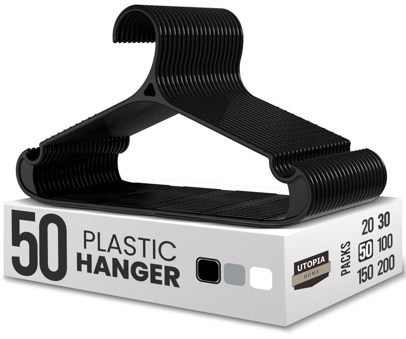 Utopia Home Clothes Hangers - Standard Plastic Hangers Space Saving - Durable Coat Hangers 50 Pack (Black) - Image 1