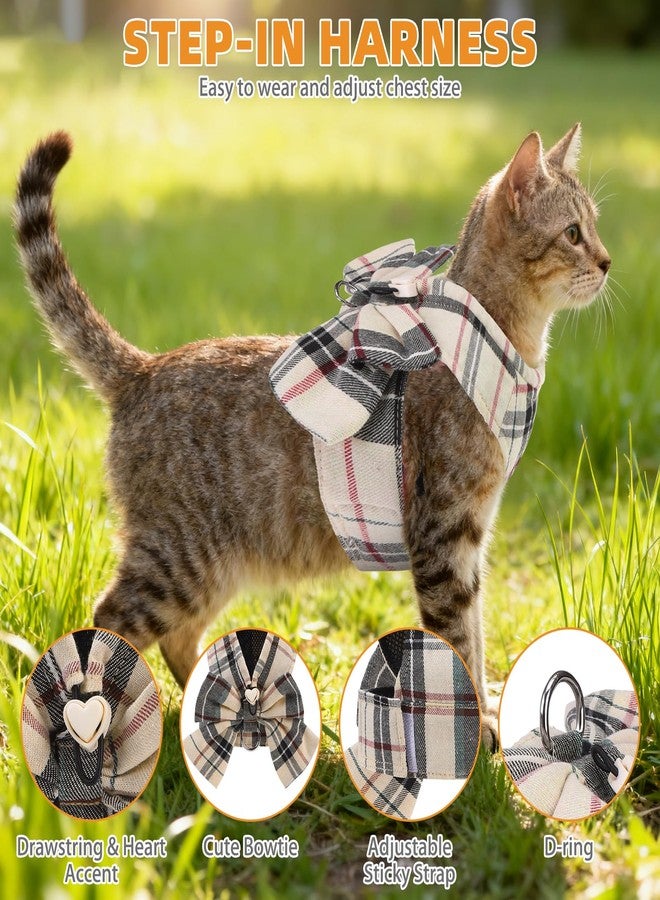 KOOLTAIL Small Dog Harness and Leash Set, Cute Puppy Vest Harnesses with Bowtie, Step in No Pull Soft Mesh Padded Adjustable Plaid Pet Harness for Extra-Samll Medium Dogs Cats, Boy Girl, XS S, Beige M - Image 2