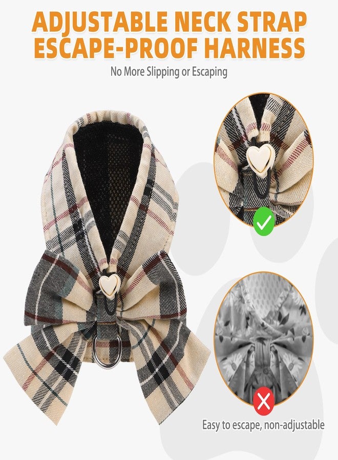 KOOLTAIL Small Dog Harness and Leash Set, Cute Puppy Vest Harnesses with Bowtie, Step in No Pull Soft Mesh Padded Adjustable Plaid Pet Harness for Extra-Samll Medium Dogs Cats, Boy Girl, XS S, Beige M - Image 5