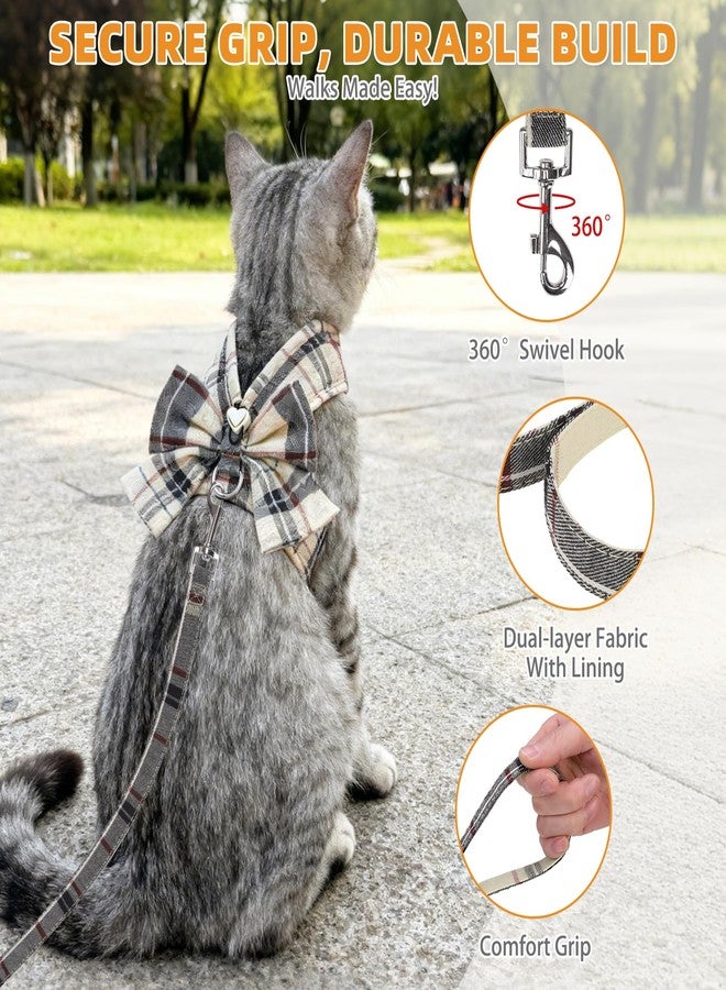 KOOLTAIL Small Dog Harness and Leash Set, Cute Puppy Vest Harnesses with Bowtie, Step in No Pull Soft Mesh Padded Adjustable Plaid Pet Harness for Extra-Samll Medium Dogs Cats, Boy Girl, XS S, Beige M - Image 4