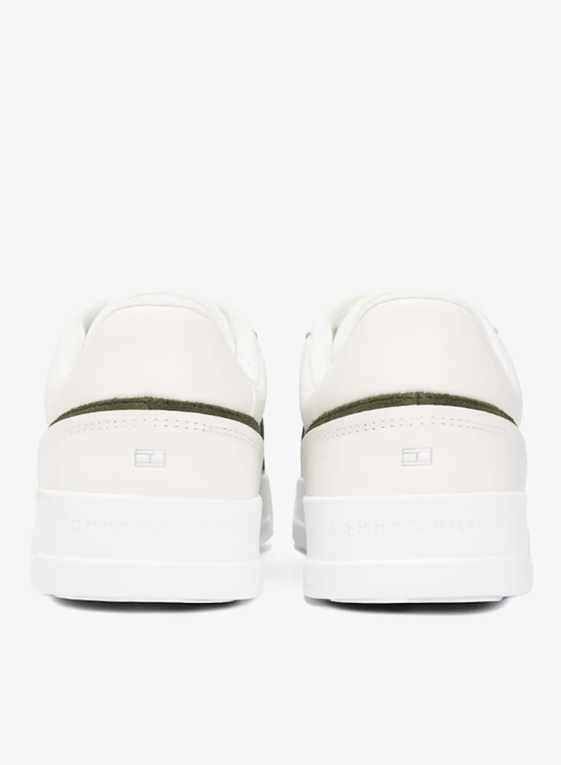 Tommy Hilfiger Ecru/Artic Spruce Leather Contrast Panel Court Sneakers for Men | Best Price UAE