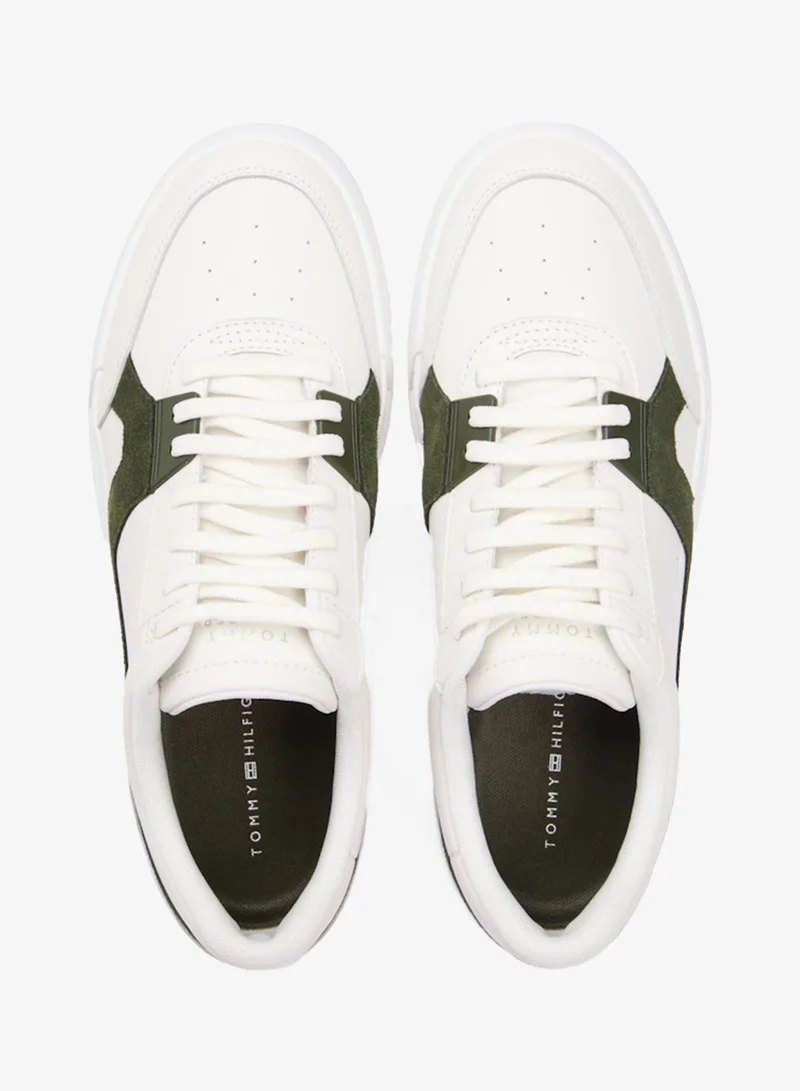 Tommy Hilfiger Ecru/Artic Spruce Leather Contrast Panel Court Sneakers for Men | Best Price UAE