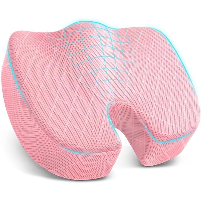 OfficeCar Seat Cushion NonSlip Sciatica Back Coccyx Tailbone Pain Relief Chair Pad Memory Foam Butt Pillow for Computer Desk Wheelchair Driving Pink XXLarge