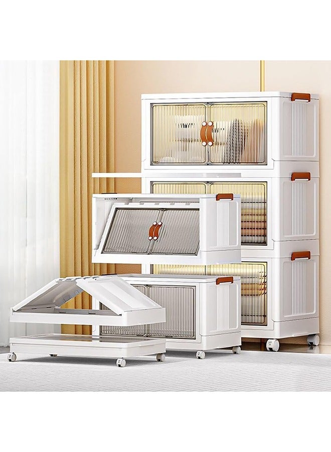 Bukela 3-Tier Plastic Storage Cabinet with Wheels & Doors | Foldable Organizer Cabinet for Baby Wardrobe & Kids Storage | Space-Saving Cabinet Organizer for Bedroom/Living Room - Image 3
