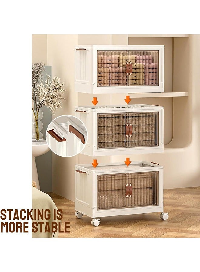 Bukela 3-Tier Plastic Storage Cabinet with Wheels & Doors | Foldable Organizer Cabinet for Baby Wardrobe & Kids Storage | Space-Saving Cabinet Organizer for Bedroom/Living Room - Image 4
