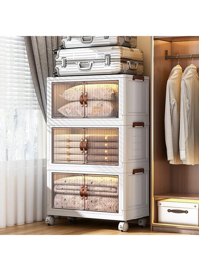 Bukela 3-Tier Plastic Storage Cabinet with Wheels & Doors | Foldable Organizer Cabinet for Baby Wardrobe & Kids Storage | Space-Saving Cabinet Organizer for Bedroom/Living Room - Image 5