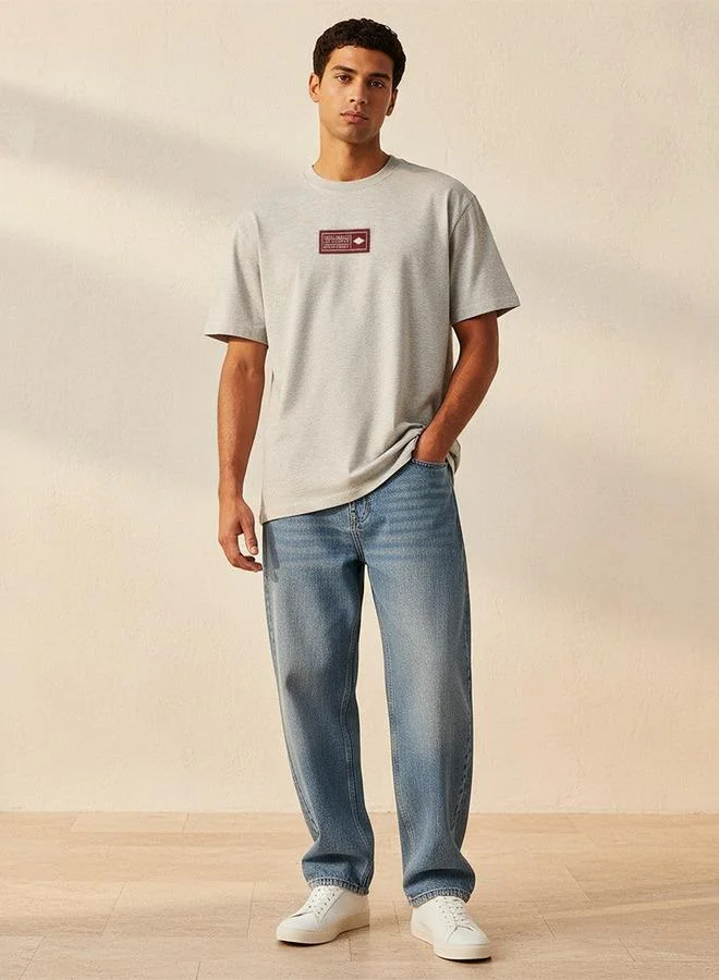 Lee Cooper GREY Lee Cooper Regular Fit Crew Neck Short Sleeves Logo Badge T-shirt for Men | Best Price UAE