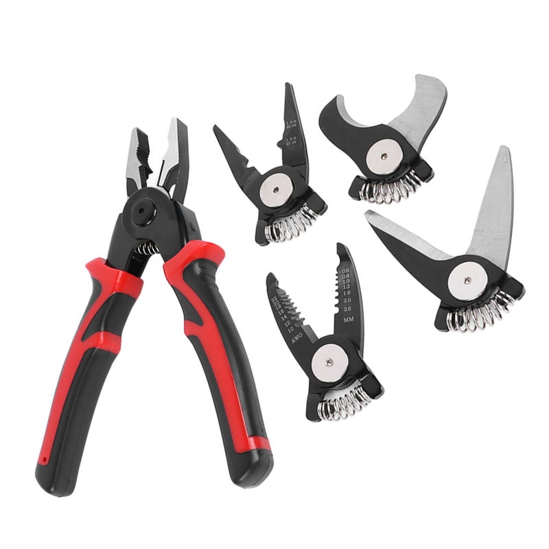 5 in 1 Pliers Set Steel Multifunctional Interchangeable Head Pliers for Metal Sheet Wire Cutting Stripping Crimping - Image 3
