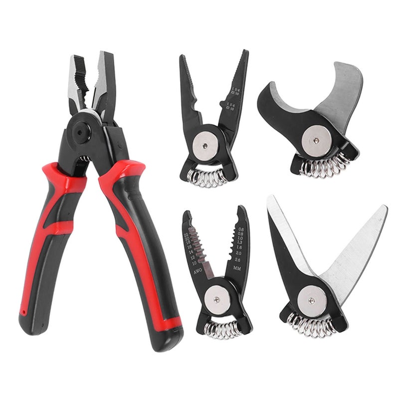 5 in 1 Pliers Set Steel Multifunctional Interchangeable Head Pliers for Metal Sheet Wire Cutting Stripping Crimping - Image 1