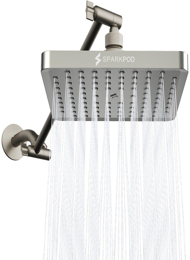 SparkPod Square Rain Shower Head with Extension Arm - Height Adjustable Shower Head with High Pressure Performance - Easy 1-Minute Installation (8" Square, Elegant Brushed Nickel) - Image 1