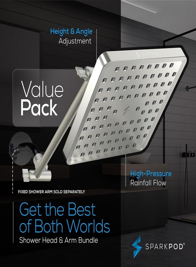 SparkPod Square Rain Shower Head with Extension Arm - Height Adjustable Shower Head with High Pressure Performance - Easy 1-Minute Installation (8" Square, Elegant Brushed Nickel) - Image 3