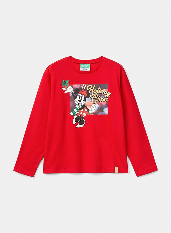 بينيتون الفتيات ميني وميكي ماوس عيد الميلاد تي شيرت - Image 1