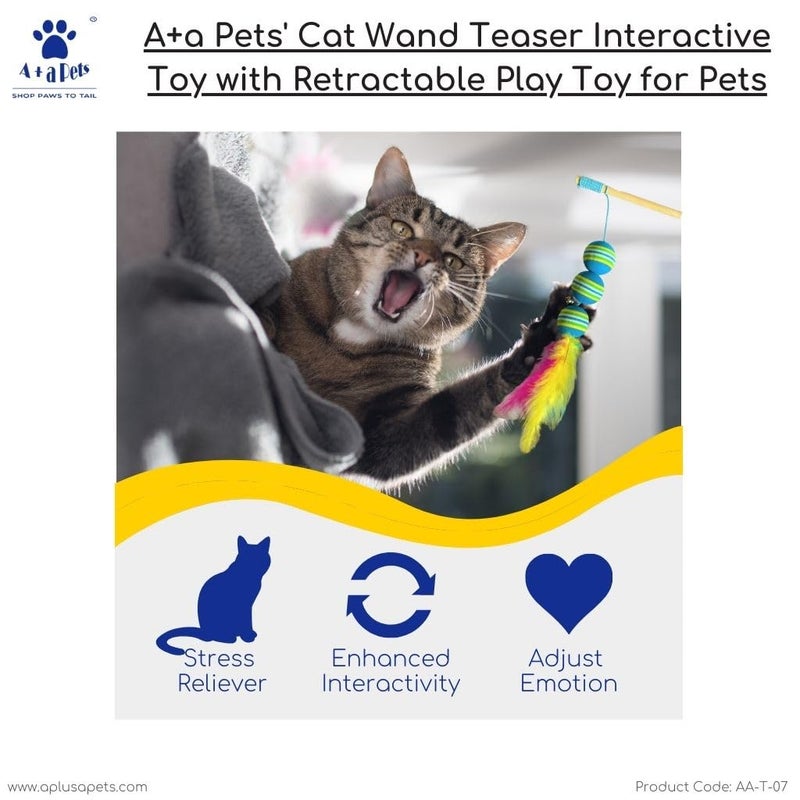 A+a Pets ' Cat Wand Teaser Interactive Toy with Retractable Ball | Feather Play Toy for Cats, Puppies, and Small Animals (Orange | Red | Blue) - Image 5