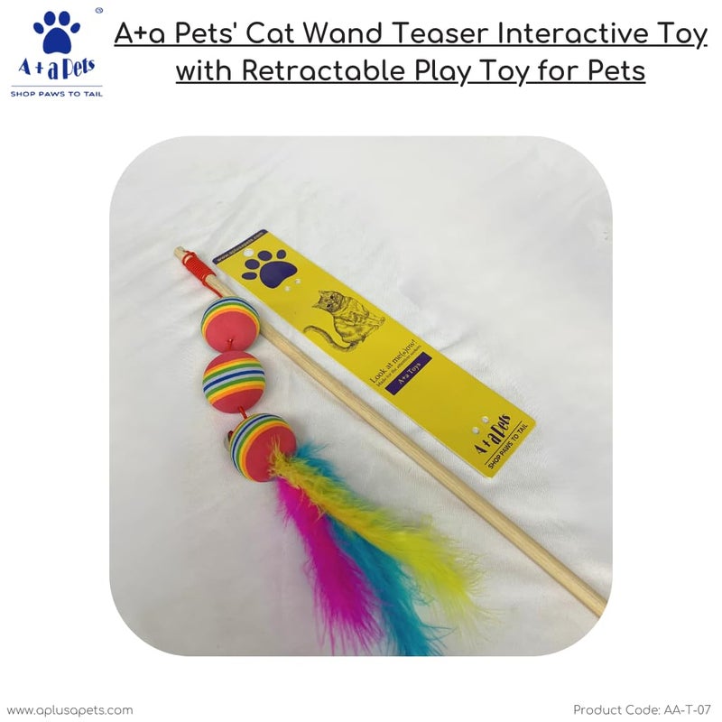 A+a Pets ' Cat Wand Teaser Interactive Toy with Retractable Ball | Feather Play Toy for Cats, Puppies, and Small Animals (Orange | Red | Blue) - Image 4