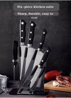 AGD 5-Piece Kitchen Knife Set With Stand YG-603 Silver/Black  - Image 2
