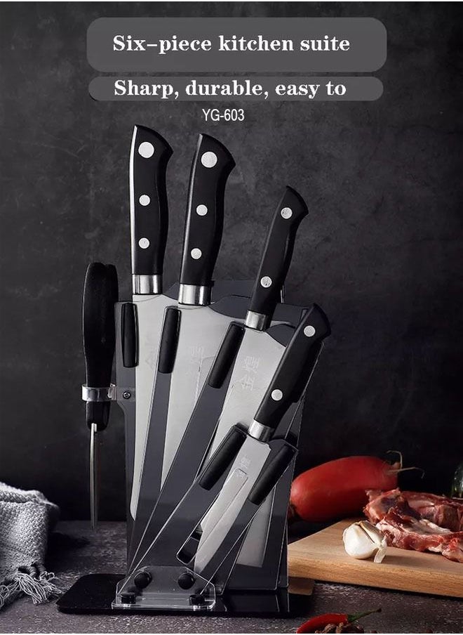AGD 5-Piece Kitchen Knife Set With Stand YG-603 Silver/Black  - Image 2