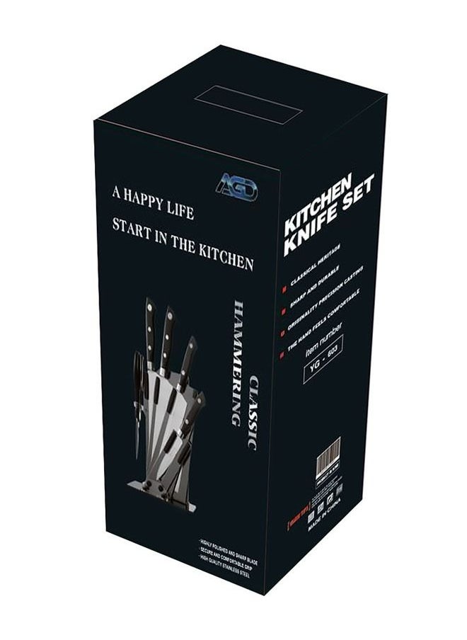 AGD 5-Piece Kitchen Knife Set With Stand YG-603 Silver/Black  - Image 3