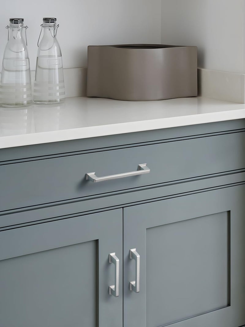 Sorwduerm 5 Pack Brushed Nickel Cabinet Pulls Square 6.3""(160Mm) Hole Center Silver Cabinet Handles Drawer Pulls Cupboard Kitchen Hardware - Image 5
